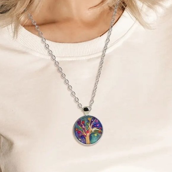 Tree Of Life Glass Cabochon Necklace 5/$25 - Picture 1 of 1